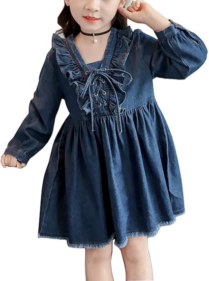 Amazon Happyjp 子ども ワンピース 女の子 長袖 デニムワンピース フレア 可愛い 秋 ワンピース チュニック 通販