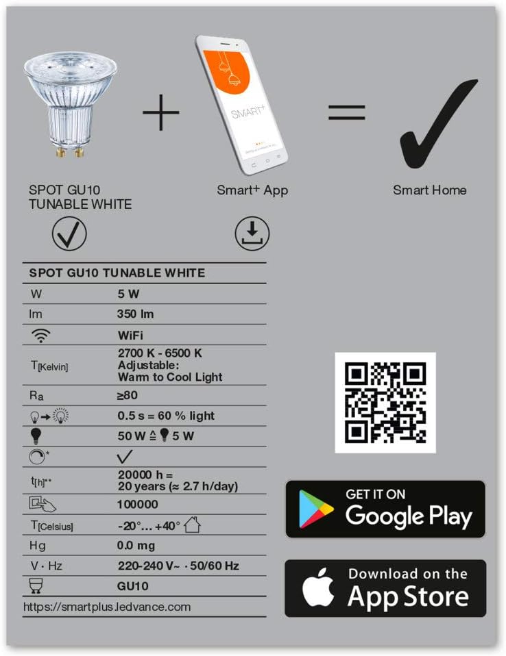 LEDVANCE Smart LEDReflector Lamp with WiFi Technology, Base: GU10, Tunable White (2700-6500K), Di mmable - Image 5