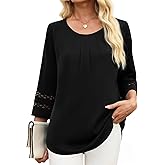 CiCiBird 3/4 Length Sleeve Womens Tops Dressy Casual Business Blouses Summer Pleated Front Shirts
