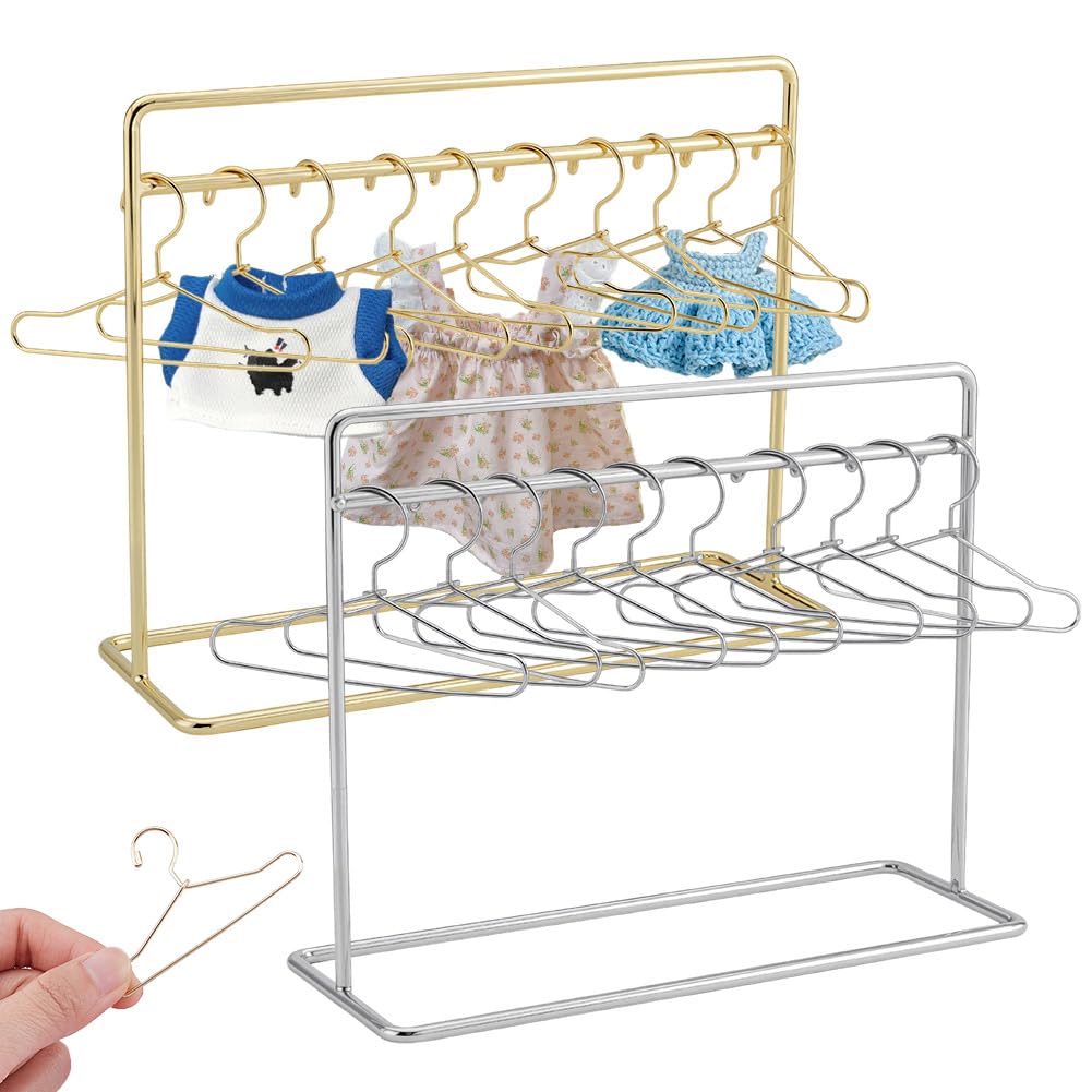 NBEADS 2 Sets Mini Clothes Rack Mini Clothes Hanger Garment Rack with Hangers Miniature Metal Hangers Wardrobe Furniture Accessories for Supplies Clothes