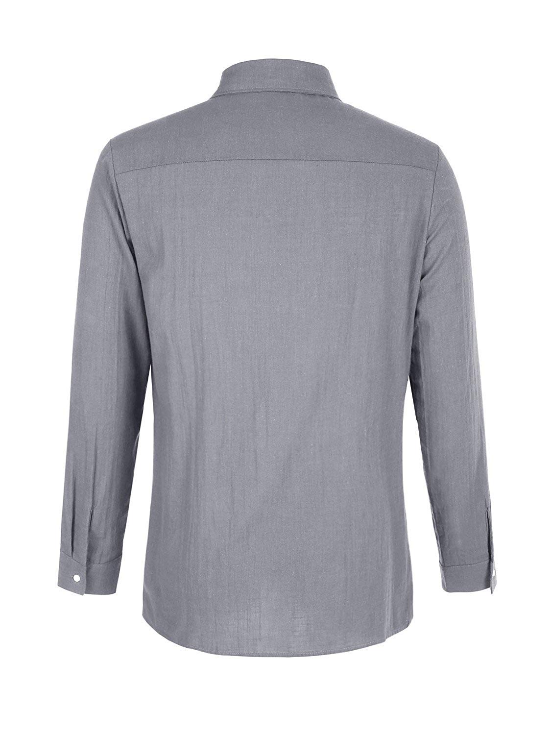 ThusFar Men\'s Button Up Linen Shirts - Summer Long Sleeve Button Down Hippie Shirts X-Large Grey