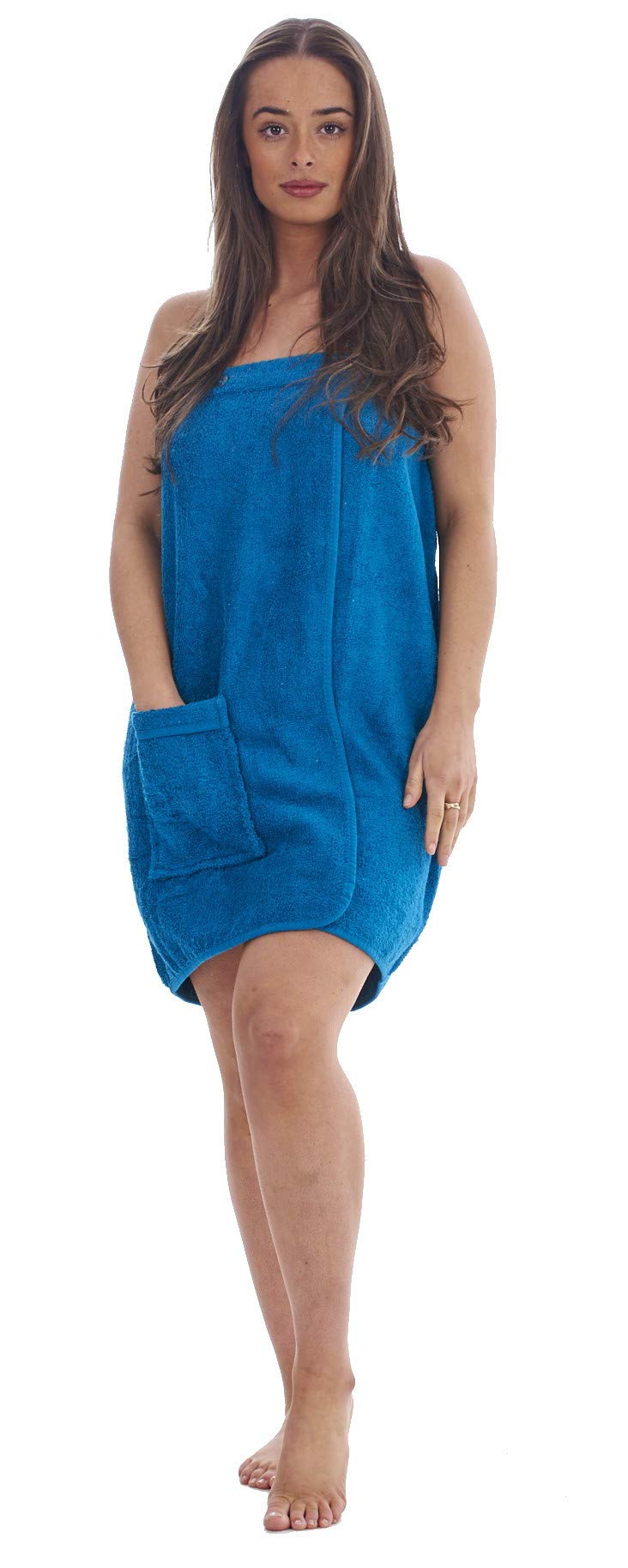 Keanu Ladies Towel Wrap 100% Cotton Highly Absorbent Terry Soft Sarong Towel Shower Spa Sauna Beach Gym Towelling Robe Cover-Up (Teal, S/M)