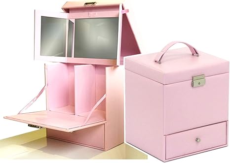 Amazon 三面鏡メイクボックス コンパクト ピンク色 インテリア オンライン通販