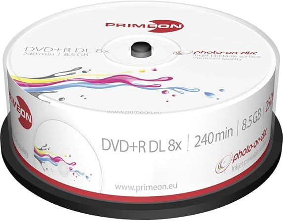 Primeon 2761252 DVD en Blanco 8,5 GB DVD+R DL 25 Pieza(s): Amazon.es: Electrónica
