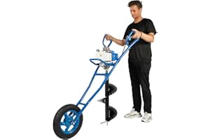 GRFCEVUE 63CC 2-Stroke Post Hole Digger, 3HP Gas Powered Earth Auger Borer Ground Drill Gasoline Earth Auger Wheelbarrow with 11" Bit for Fence Ground Drill Garden Tree Planting (Blue)