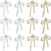 BENECREAT 12Pcs 2 Colors Real 18K Gold Plated & Platinum Brass Bowknot Pendant, 0.75x0.5x0.1inch Micro Pave Clear Cubic Zirconia Pendants for DIY Earrings Necklaces Bracelets, Hole: 1mm