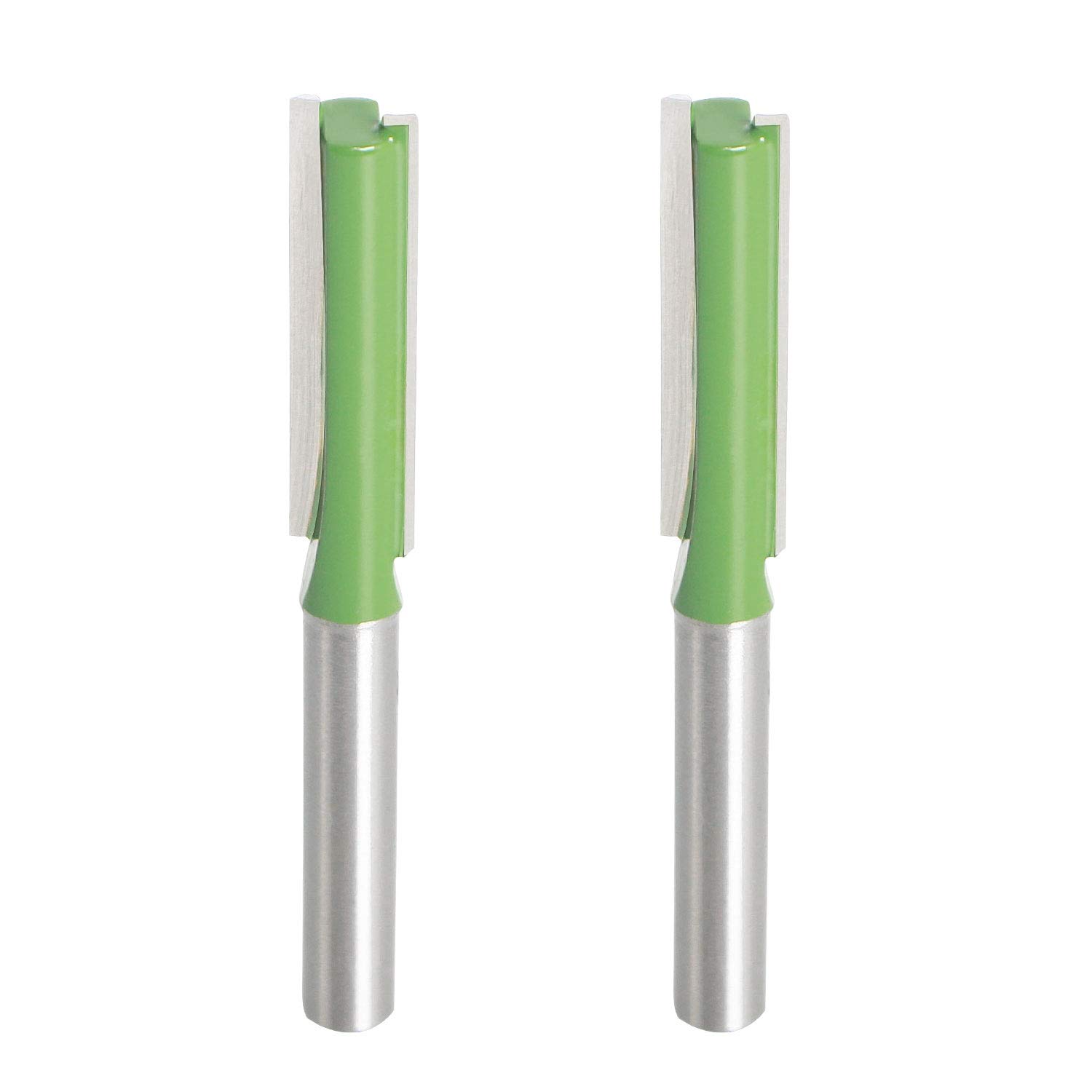 Aopin Router Bit 8mm Cutting Dia 6mm Shank Dia Double Flute Straight Bit Carbide for Woodworking Milling Cutter Tool, Green, Silver, 2Pcs
