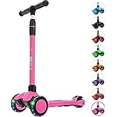 Allek Kick Scooter B03, Lean 'N Glide 3-Wheeled Push Scooter with Extra Wide PU Light-Up Wheels, Any Height Adjustable Handlebar and Strong Thick Deck for Children from 3-12yrs (Rose Pink)