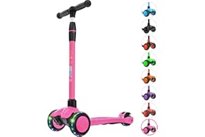 Allek Kick Scooter B03, Lean 'N Glide 3-Wheeled Push Scooter with Extra Wide PU Light-Up Wheels, Any Height Adjustable Handlebar and Strong Thick Deck for Children from 3-12yrs (Rose Pink)