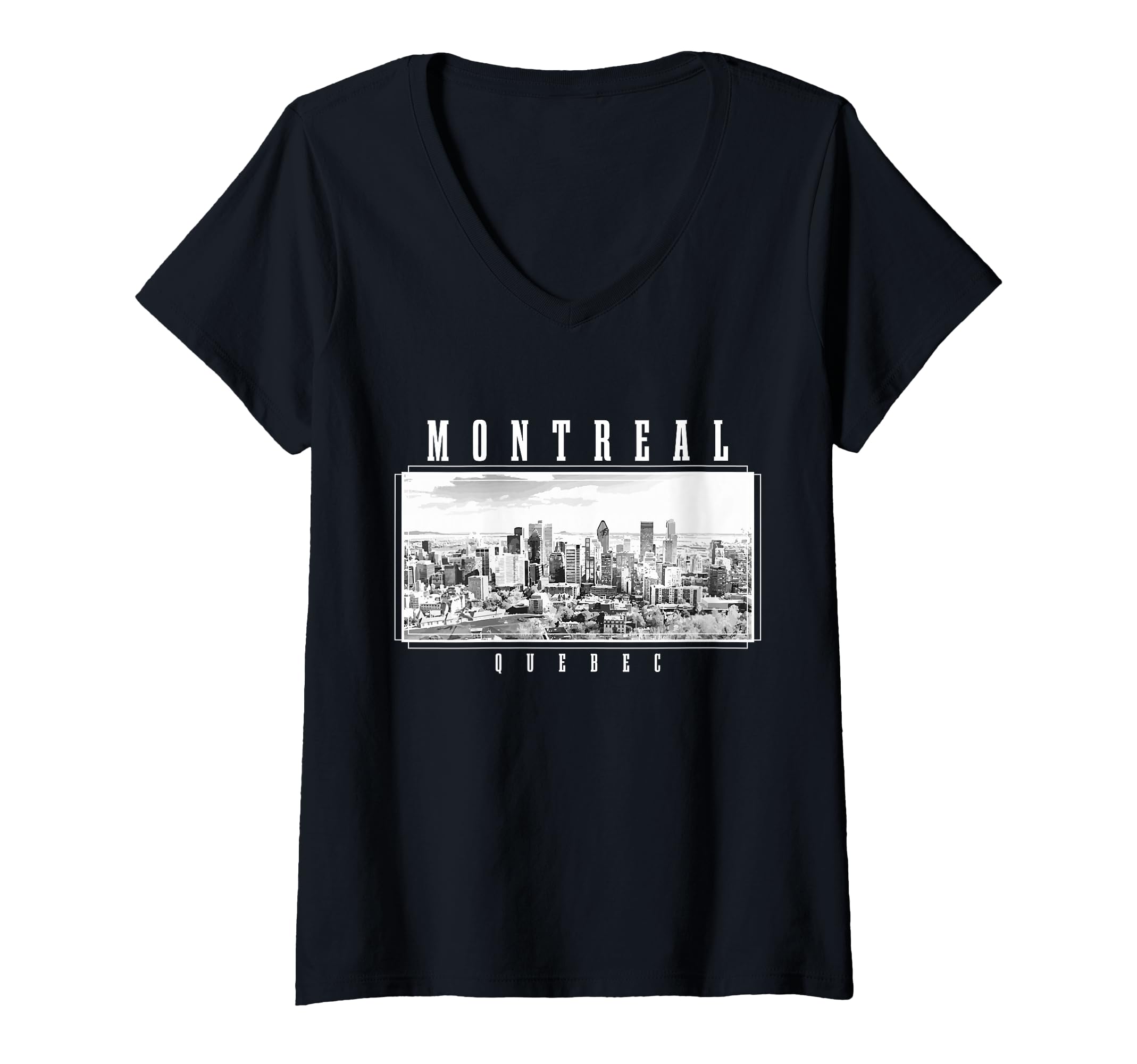 Womens Montreal Quebec Canada Vintage Canadian Skyline Montreal V-Neck T-Shirt