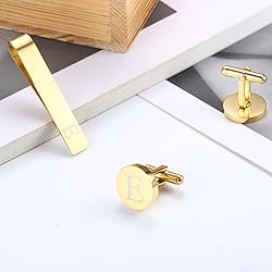LOYALLOOK Gold Initial Cufflinks and Tie Clip Set