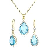 Sumonyo Women Jewelry Set Silver/Gold Plated Teardrop Pendant Necklace Dangle Drop Earrings Dangling Sets Birthstone Crystals Rhinestone,Birthday Anniversary Wedding Mother’s Day Gifts for Women