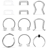 Ftovosyo 11Pcs 14G Septum Jewelry Surgical Steel Nose Septum Rings Piercing Jewelry Retainer Horseshoe Vertical Labret Lip Hoop Ring for Women Men 10mm 3/8 Inch