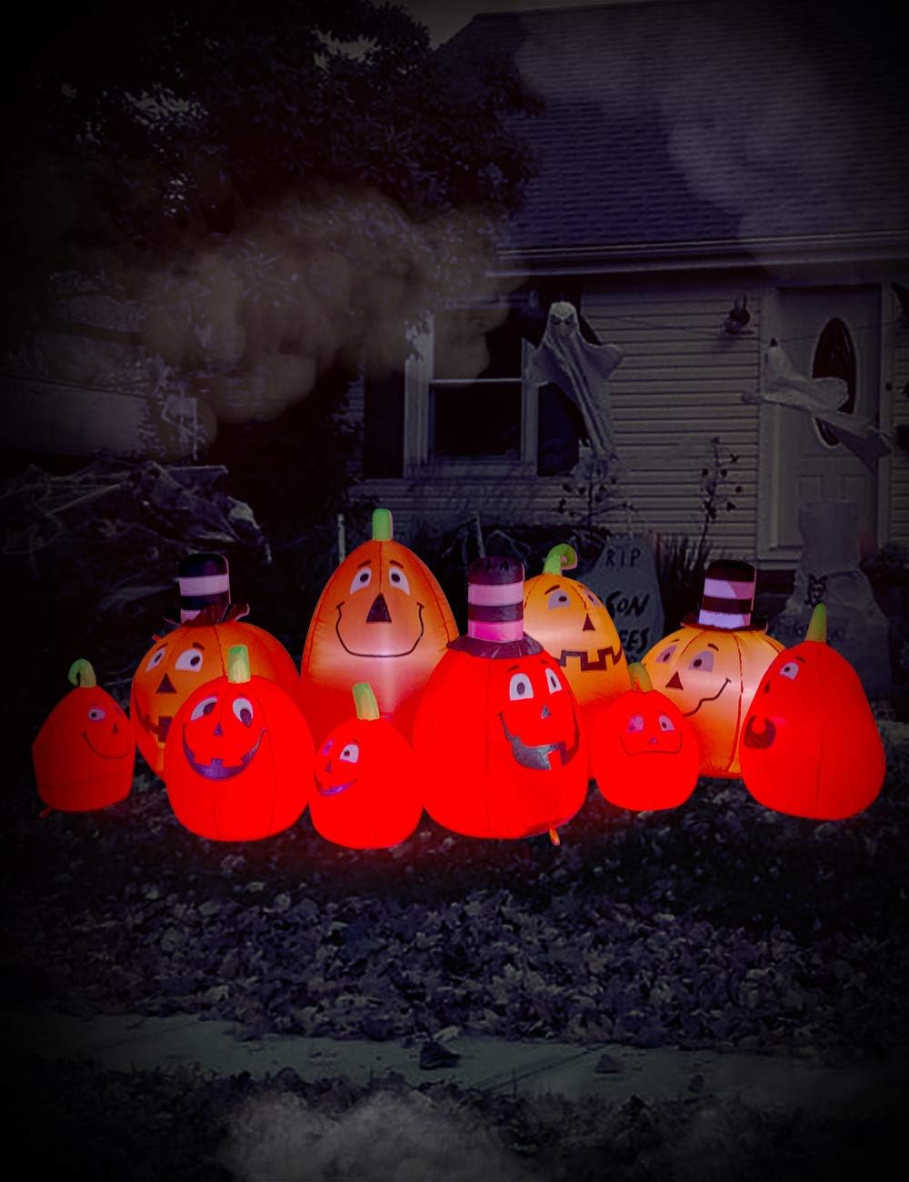 AJY 10 Feet Wide Stacked Pumpkins Halloween Inflatable LED Lights Decor Outdoor Indoor Holiday Decorations,Blow up Lighted Yard Decor, Lawn Inflatables Home Family Outside: Garden & Outdoor