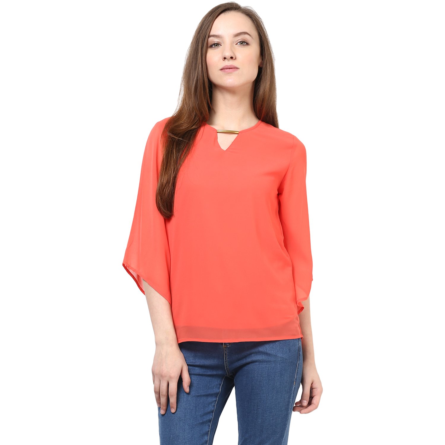 rare women coral georgette top (ep1038a)