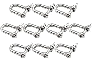Eilumduo 10Pcs M5 3/16" Stainless Steel Mini D Shaped Bow Shackle for Paracord Jewelry, Marine Tackle