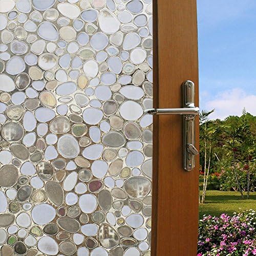 LikeSnow 3D No-glue Privacy Window Film Glass Cling Heat Control Anti UV Decorative Film Window Decor Glass Door Films 35.4"by78.7"(Pebbles)