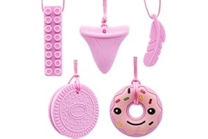 Chew Necklace for Girl by GNAWRISHING, 5 Pack Sensory Chew Necklaces for Kids with Autism, ADHD, SPD, Chewing, Oral Motor(PINK)