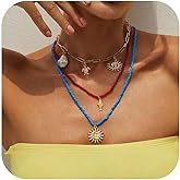 Roe Dolph Fish Charm Necklace Layered Fish Necklace Colorful Beaded Necklaces Layered Starfish Necklaces for Women Boho Jewelry