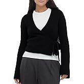 Womens Y2k Long Sleeve Wrap Knit Tops Solid V Neck Side Tie Sweater Shirts Lightweight Open Front Pullover Cardigans