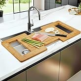 Kitchen Over The Sink Cutting Board - Expandable Cutting Board Over Sink, Bamboo Cutting Boards with Juice Groove