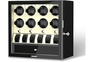 DUKWIN Watch Winder for 2/4/6/8 Automatic Watches,Lockable Watch Winders with Watch and Jewelry Storages, Super Quiet Mabuchi Motor with High-Gloss Piano Lacquer Finish,Built-in Illumination