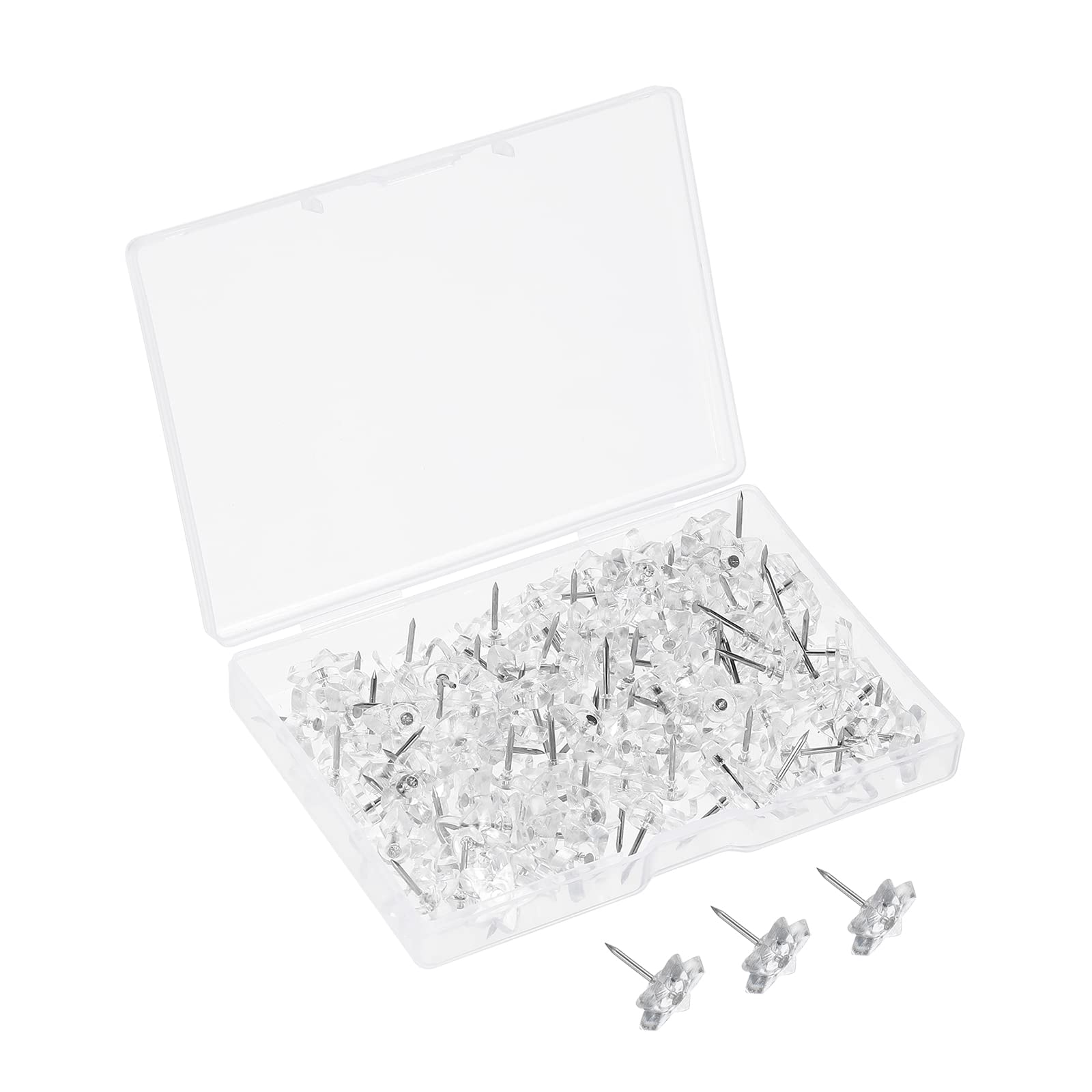 PATIKIL Push Pins, 100 Pack Pentagram Shaped Plastic Decorative Thumb Tacks Steel Point for Office Cork Board, Clear
