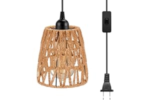 DORESSHOP Trapezoidal Twine Lampshade, 15.09-Inch E26 Lampshade with Trapezoidal Hemp Rope Design, Single-Head American-Style Plug Cord with On/Off Switch - Standard 0.824 Square Millimeter Wire, 1Pack