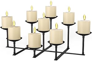 Tuohours Fireplace Candle Holder with 9 Wax Pillar Plates, Candelabra Floor Mantle Iron Candles Stand for Inside Fire Place Decor Table Centrepiece Wedding Party Advent Decoration, Black