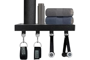 Butizone Tonal Accessory Shelf, Black Wood Tonal Accessory Floating Shelf, Home Gym Accessories Storage Rack with 4-pcs T-Lock Clips Hooks