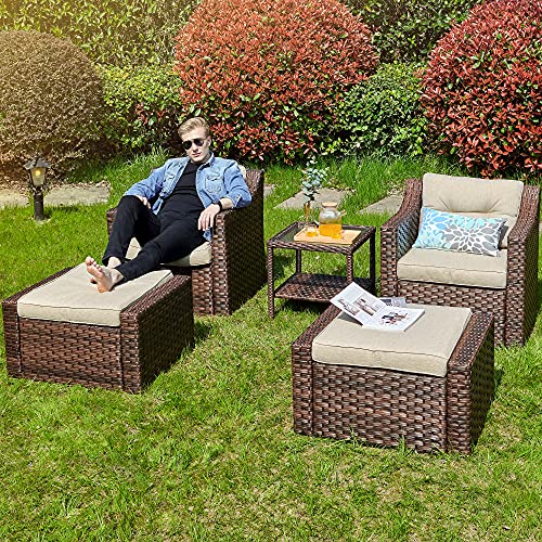 YITAHOME 5 Piece Wicker Patio Furniture Sets, Outdoor Lounge Chair with