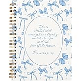 Bnwepo Coquette Blue Bow Spiral Notebook, Bible Notebook Journal, Church Journal, Blue Trendy Hardcover Gifts Notebook for Teen Girls Student Teacher, Christian Gifts for Women 5.5x8.3 inch
