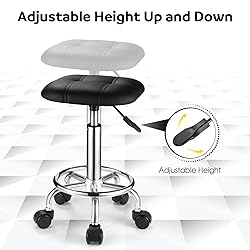 FNZIR Square PU Cushion Rolling Stool with Wheels