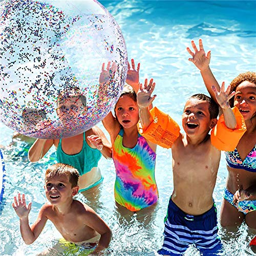 Litthing Glitter Beach Ball Pool Water Ball Party Ball for Holidays Summer Beach with Inflator 3 Pieces 16 inch and 3 Pieces 24 inch - Thumbnail 3