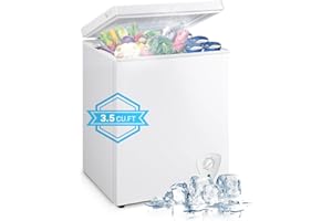 OOTDAY Chest Freezer Small Deep Freezer Chest Freezer 3.5 cu.ft Compact Freezer Top Door Freezer, White Deep Freezer 7-grade Temperature Control with Removable Basket, Applicable to Kitchen Office Bar