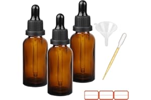 1oz Amber Glass Dropper Bottles with Dropper, 3 Pack- 30ml Thick Tincture Bottles with Measured Eye Dropper, Leakproof Essent