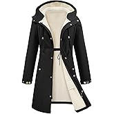 UMIPUBO Women's Softshell Long Rain Jacket Waterproof Fleece Lined Windbreaker Lightweight Insulated Warm up Coat with Hood