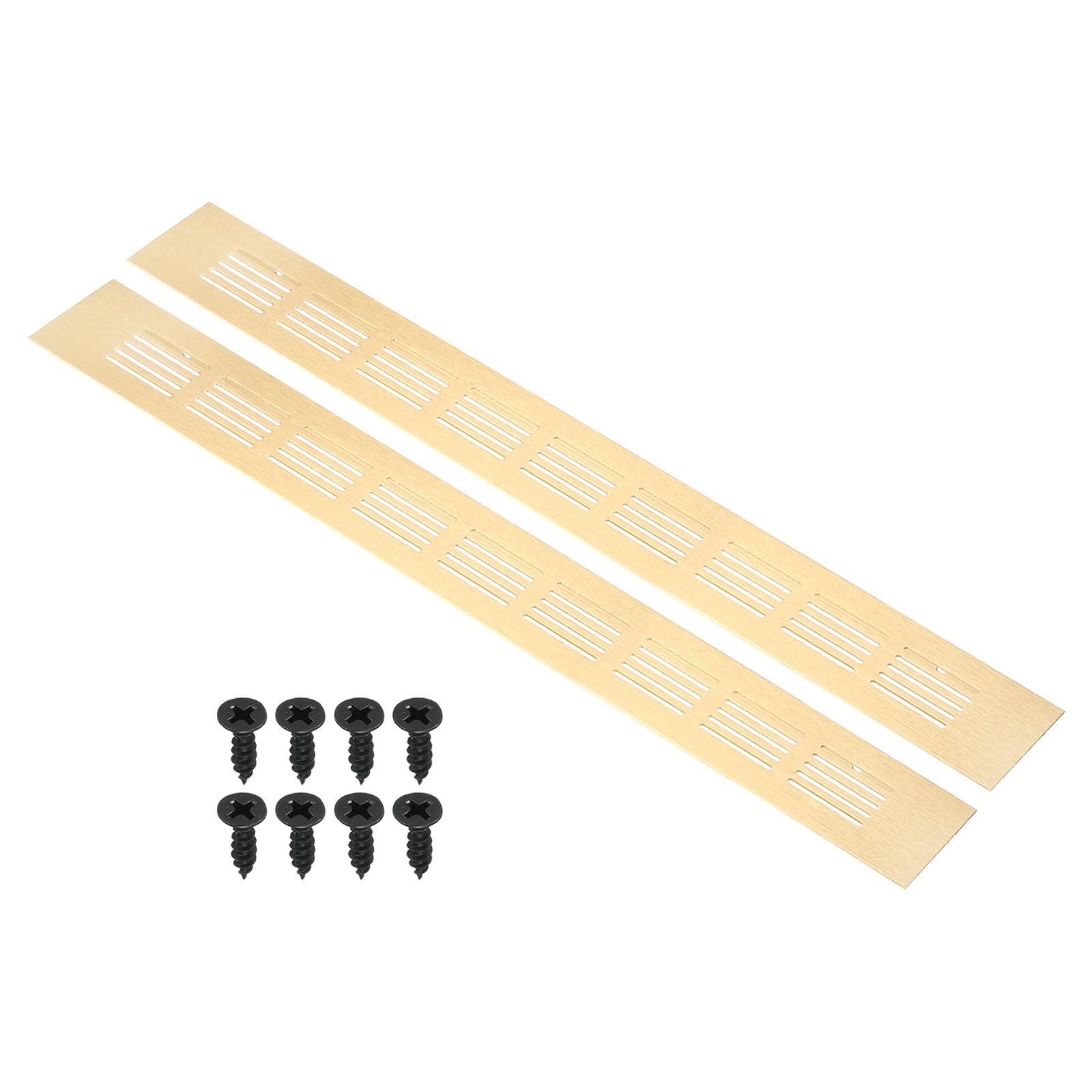 PATIKIL 16 x 2 Inch Door Air Vent Cover, 2pcs Aluminum Grille Ventilation Cover Louvered with Mounting Screws for Cabinet Wardrobe Door, Gold Tone