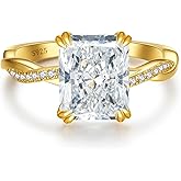 LANKRALOVNA 4CT Travel Engagement Ring, Radiant Cut 5A Cubic Zirconia Solitaire in Sterling Silver White Gold/14K Gold Plated Hypoallergenic Durable Comfort Fit, Perfect for Work Daily Wear Honeymoon