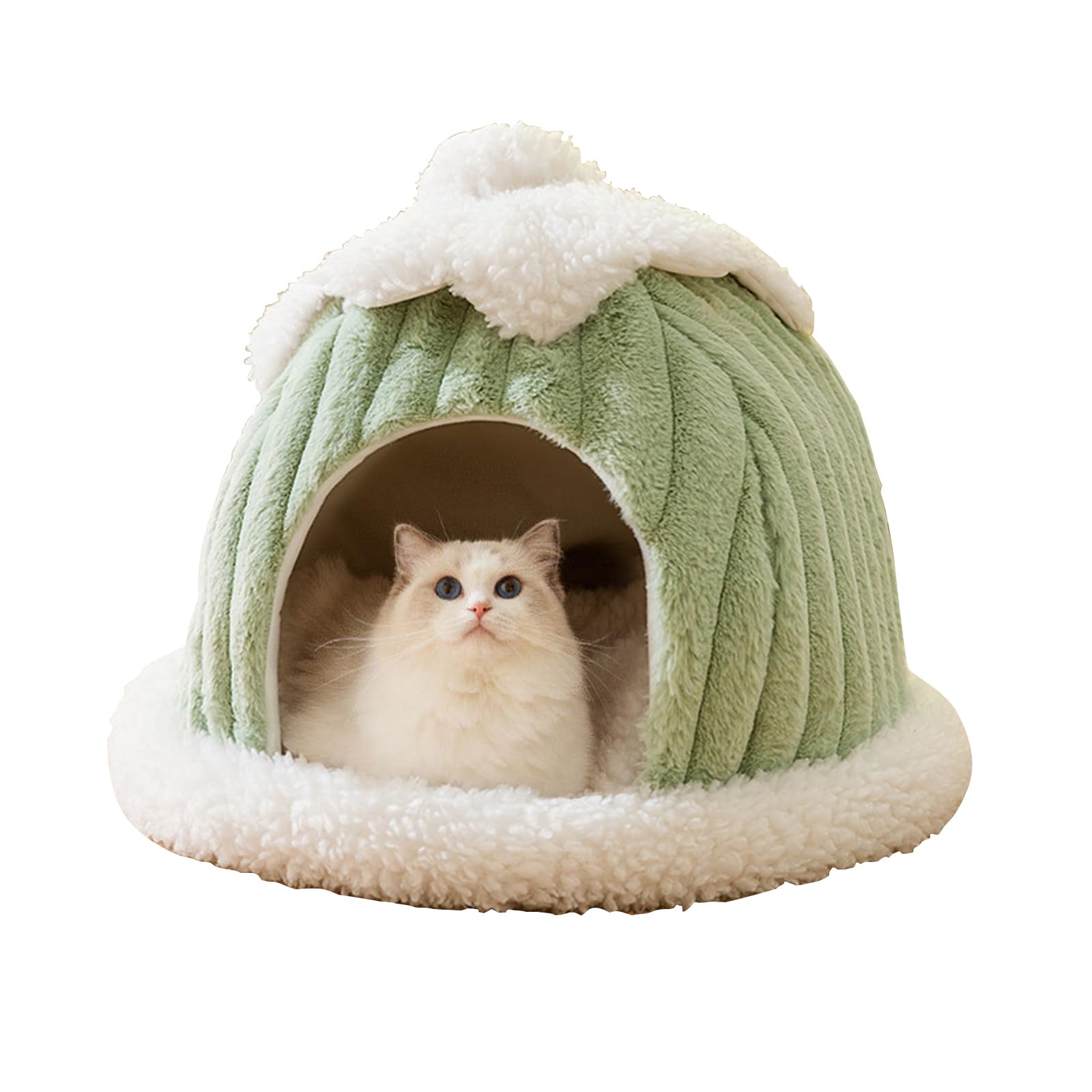 Galatée Cat Cave Bed, Cartoon Cute Cat House, Small Cat Tent Bed House With Removable Washable Cushion Pillow, Warm Dog Bed, Cat Beds For Indoor(M, Green)