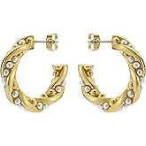 Ted Baker London Tiyaa Twisted Pearl Hoop Earrings for Women (Gold/Pearl)