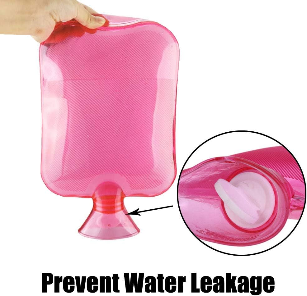 KISEER Classic Transparent Hot Water Bottle, 2 Liter Hot Water Bag with Knitted Cover for Adults or Kids (Pink): Health & Personal Care