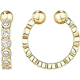 PAVOI 925 Sterling Silver 14K Gold Plated Cubic Zirconia Sparkling Round Huggie Ear Cuff Gold Earrings for Women | Clip On Cartilage