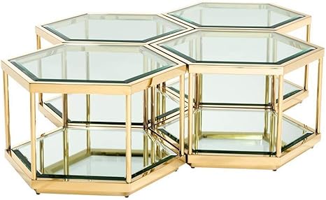 Amazon Com Gold Hexagonal Coffee Table Set Eichholtz Sax Modern Decorative Honeycomb Shaped Gold Table Set Of 4 Kitchen Dining