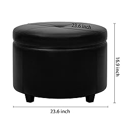 CangLong Round Leatherette Storage Ottoman with Lid
