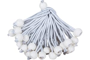 EAGEUS Ball Bungee Cords 9 Inch, 50 PCS Heavy Duty White Bungie Cord Balls Canopy Tarp Tie Cords for Camping, Shelter ,Cargo,Projector Screen,Tent Poles with UV Resistant