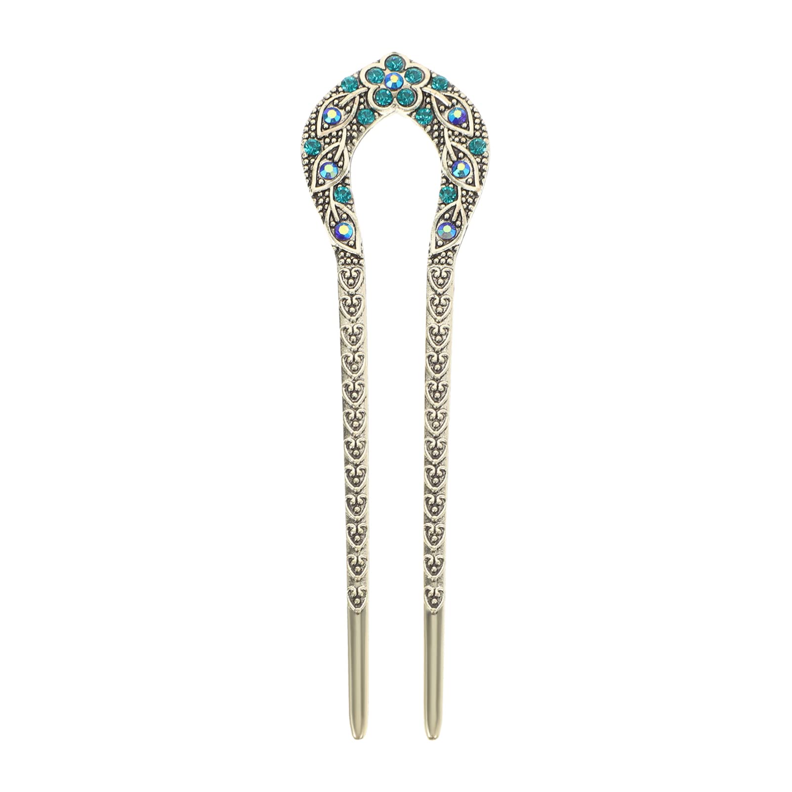 KALLORY Vintage U Shaped Hair Pin Crystal Chignon Pin Mental Hair Pin Fork Sticks for Women Girls