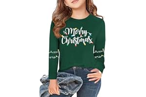 FKQRXO Long Sleeve Shirt for Girls Casual Basic Tees Fall Winter Halloween Christmas Tops Blouse 5-14 Years Boys