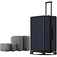 LEVEL8 Elegance Checked Luggage, 24 Inch Hardside Suitcase, Lightweight Matte Hardshell with Tsa Lock, Large Suitcases with Spinner Wheels, Navy Blue