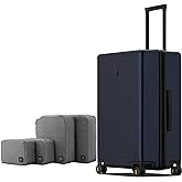 LEVEL8 Elegance Checked Luggage, 24 Inch Hardside Suitcase, Lightweight Matte Hardshell with Tsa Lock, Large Suitcases with Spinner Wheels, Navy Blue